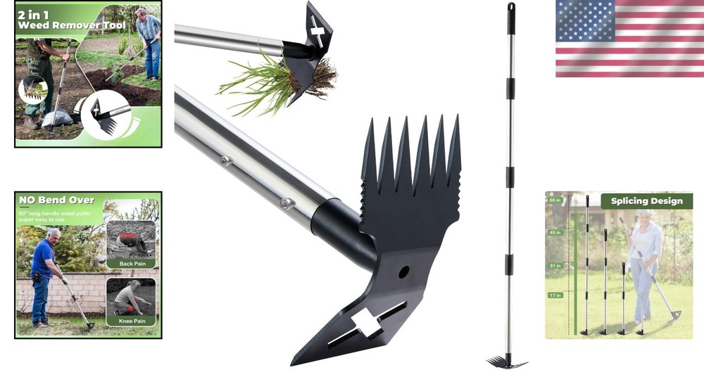 60'' Weed Puller Tool: Double-Function Rake and Hoe for Garden Care