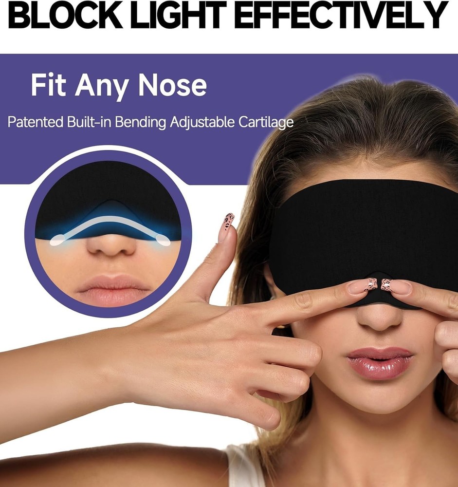 Cotton Sleep Eye Mask - Updated Design Light Blocking with Adjustable Nose Br...