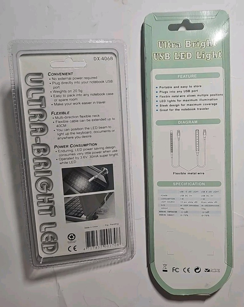 (2) New Portable Silver USB 10 LED Light LOT PC Notebook Laptop Keyboard Reading