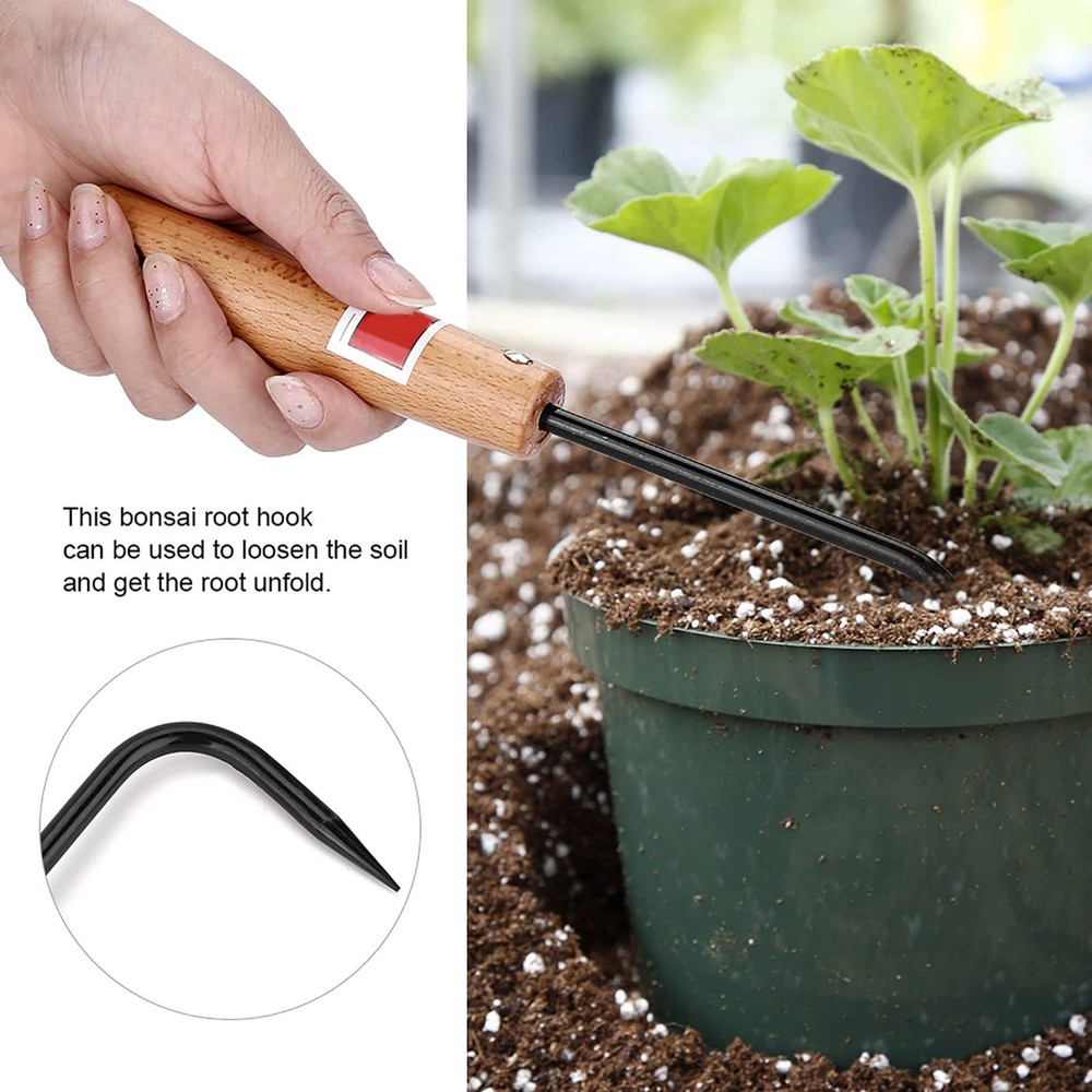 Root Hook Loosening Tool, Crack Weeder Tool with Wooden Handle, Bonsai Tools ...