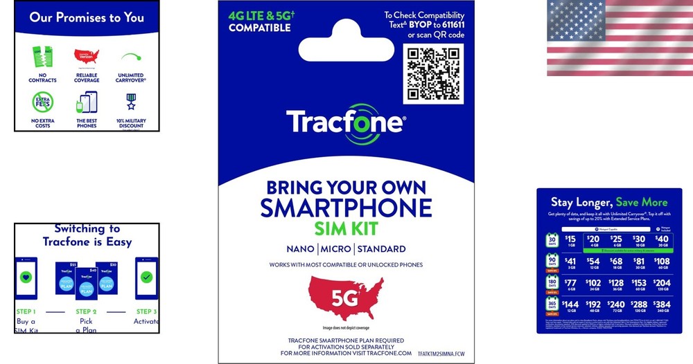 Universal Prepaid SIM Card Kit with 4G/5G Coverage - Tracfone Plans Inside