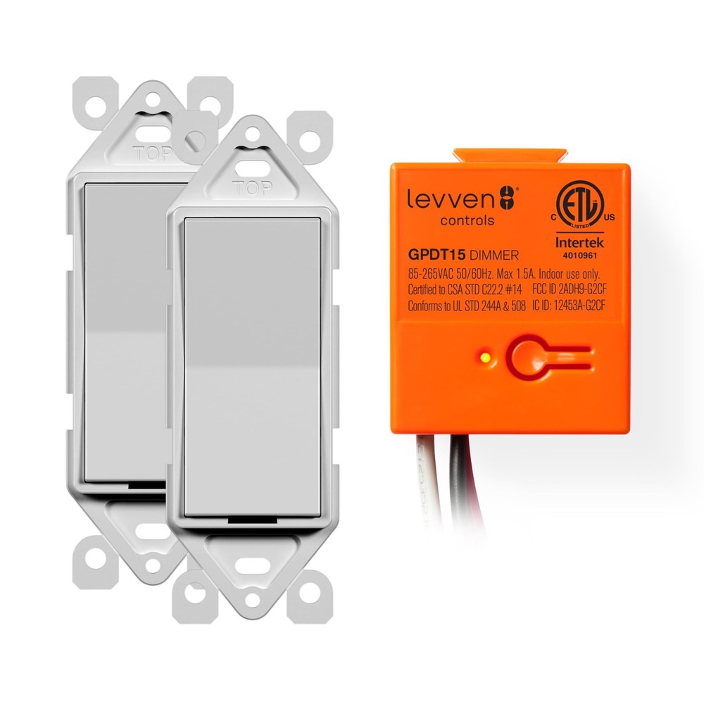 Levven 3-Way Dimmer Wireless Switch Kit - Decorator-Style Switch, Wireless Po...