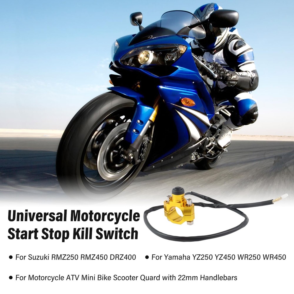 TXRXIZ Universal Motorcycle Engine Stop Start Kill Switch Gold(Black Button)