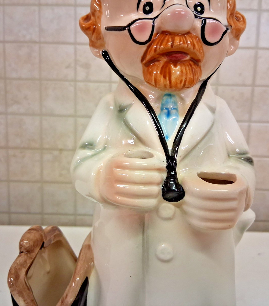Vintage Cereamic Doctor Themed Bartender Caddy With Bartending Tools