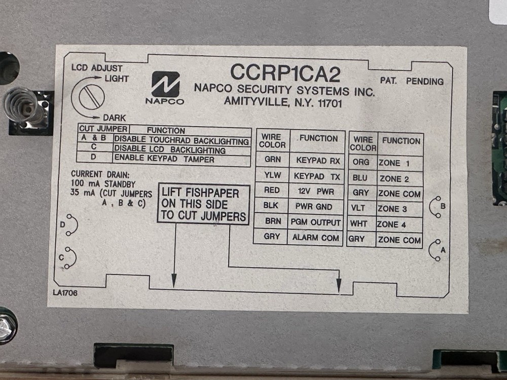 Napco CCRP1CA2 Security Command Alphanumeric Branded Keypad