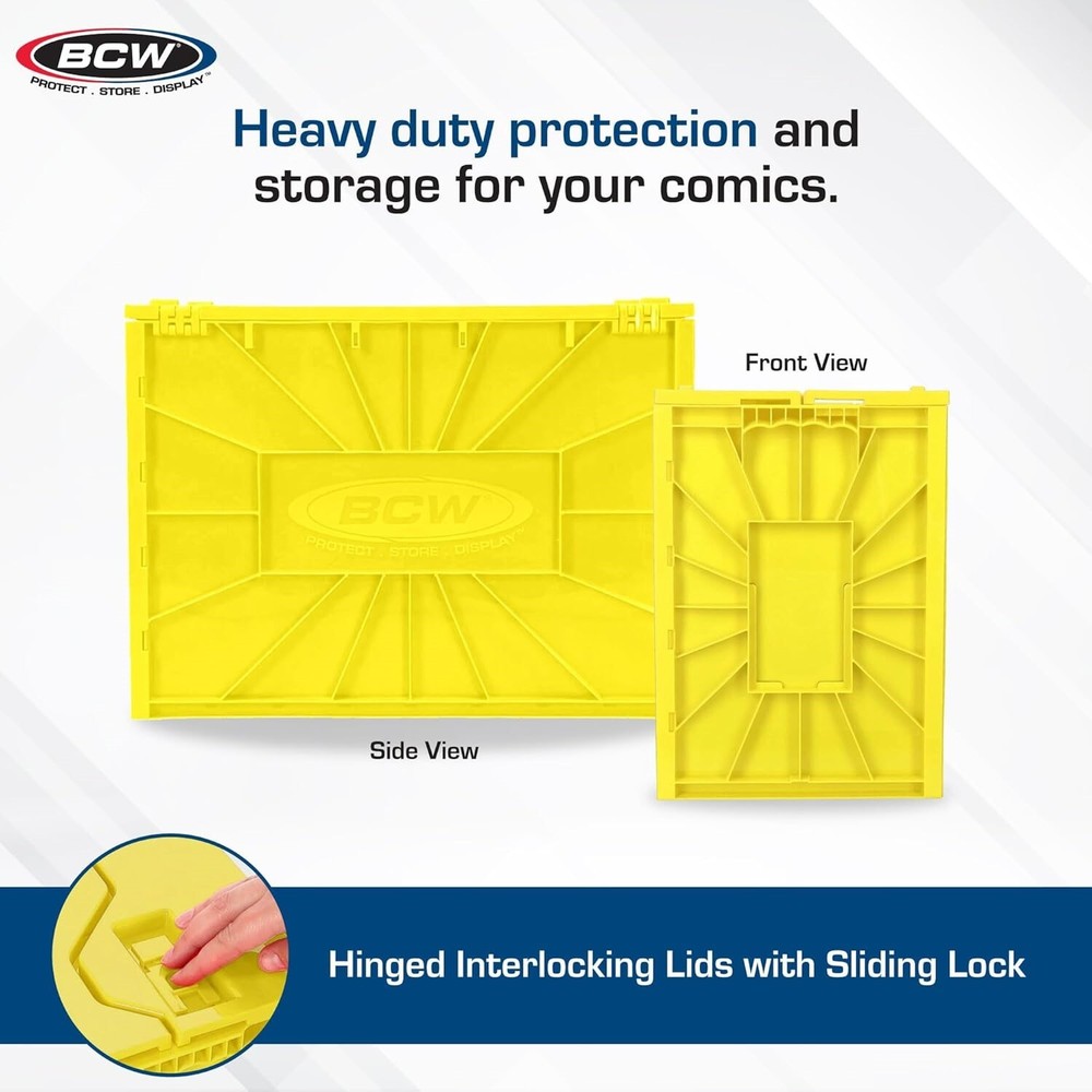x2 BCW Short Comic Book Bins Heavy Duty Stackable Plastic Boxs Hold 150 Yellow