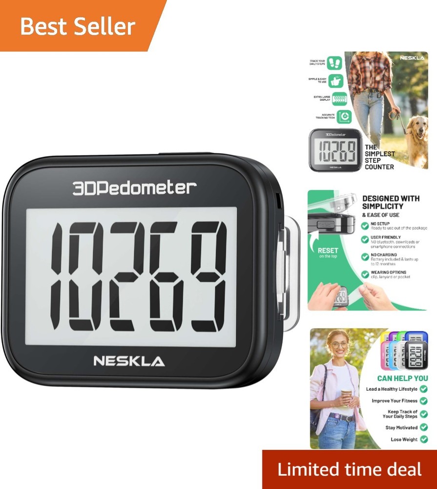 Neskla 3D Pedometer: Accurate Step Counter with Large Display, No Bluetooth