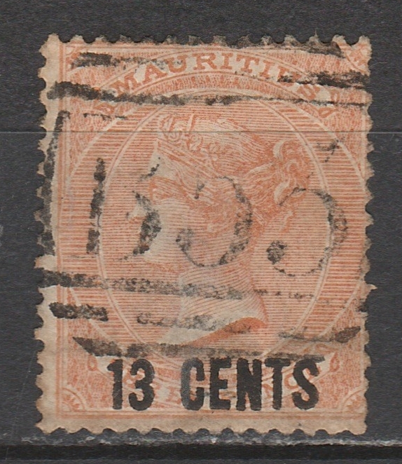 MAURITIUS 1878 QV 13C OVERPRINTED USED