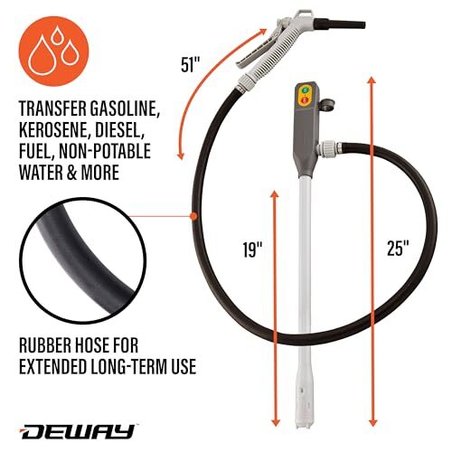 DeWay Battery-Powered Stick Fuel Transfer Pump with Hand Trigger Nozzle
