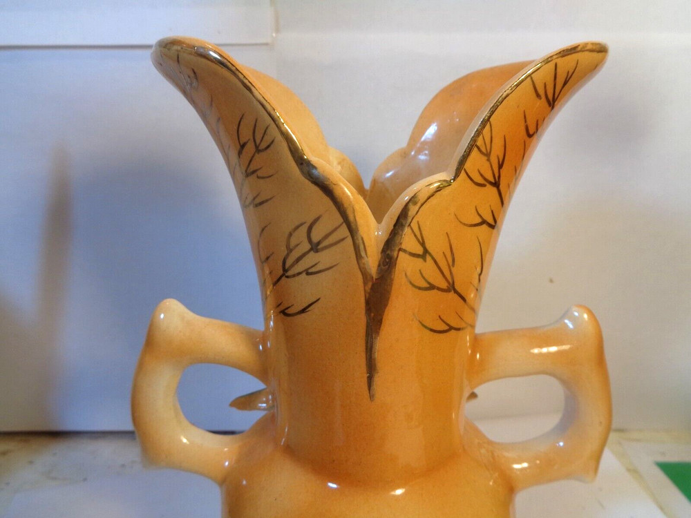 Floral Pattern double Handle 7 3/4: Ceramic Vase, 1982, Mexico (Used)