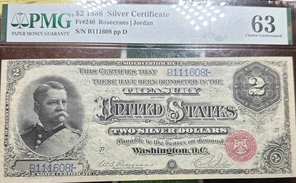 Pmg 1886 Silver Certiicate Ms 63 $2