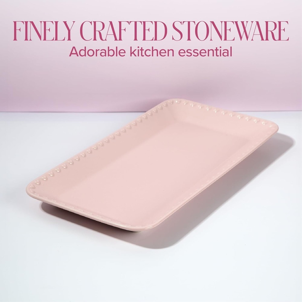 Rectangle Ceramic Stoneware Serving Platter Tray, Embossed Hearts, Microwave ...