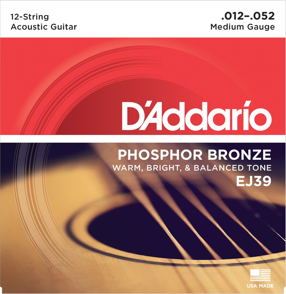 1 Set D'Addario EJ39 Phosphor Bronze 12 String Acoustic Strings Medium 12-52