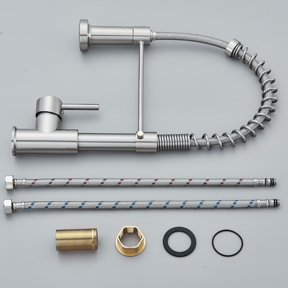 Brushed Nickel Kitchen Faucet with Pull Down Sprayer Single Handle Sink Mixer