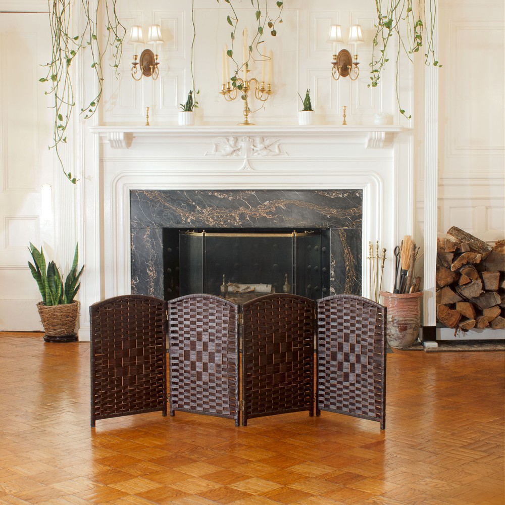 2 ft. Short Diamond Weave Fiber Folding Screen - Black - 4 Panel