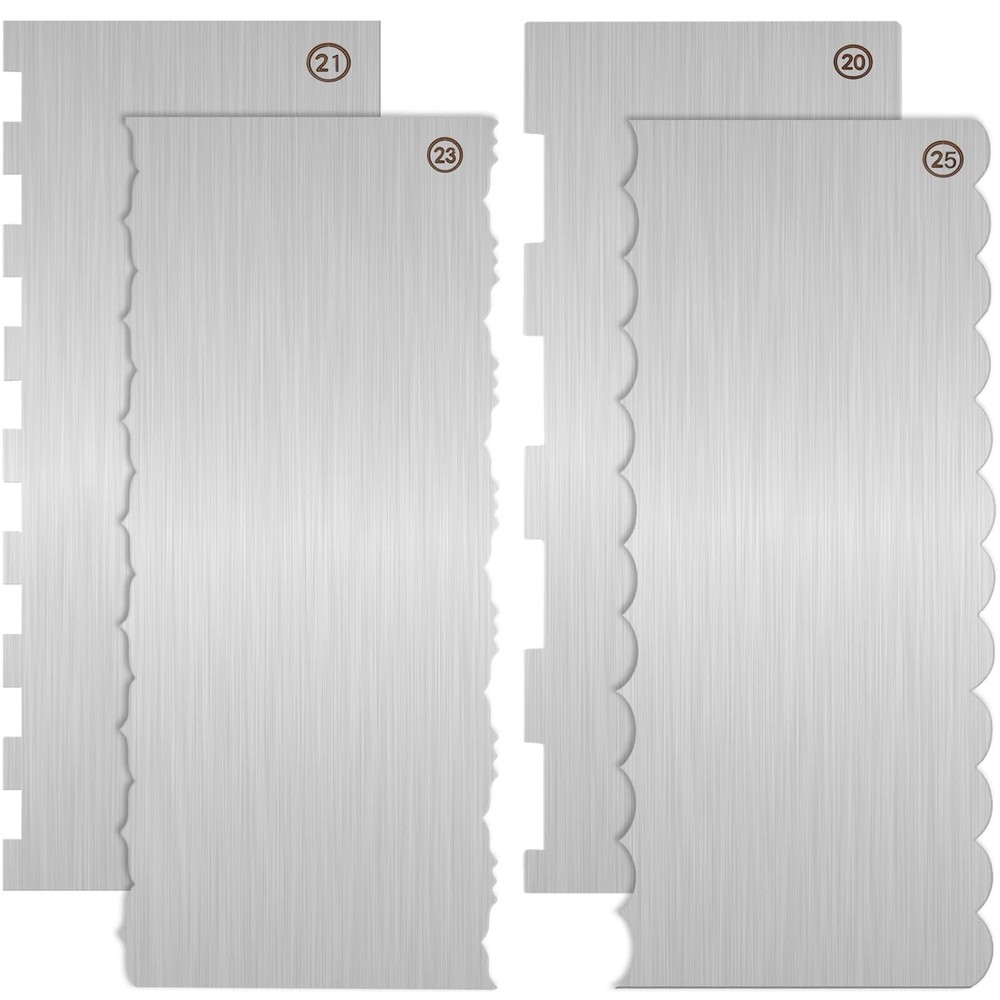 4 PCS 9 Inch Stainless Steel Cake Scraper, Double Sided Patterned Edge Tool