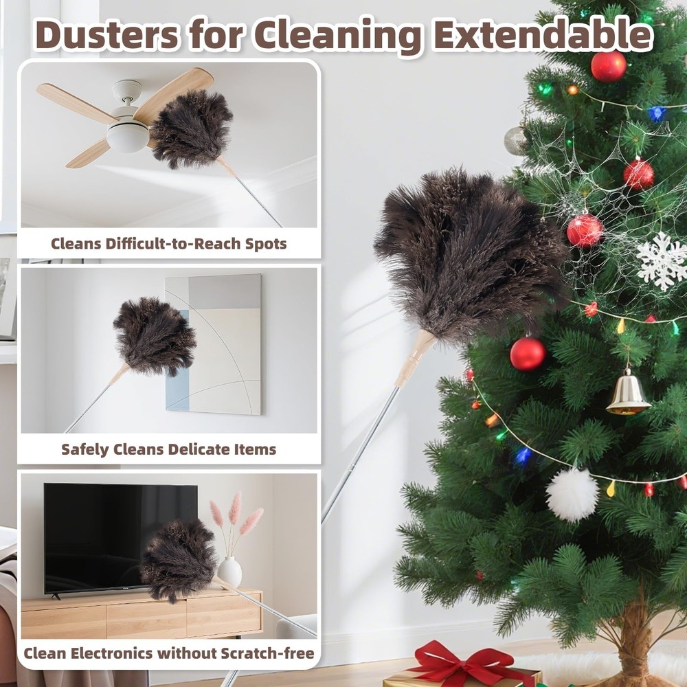Ostrich Feather Dusters for Cleaning Kit - Reusable Soft Feather Duster Exten...