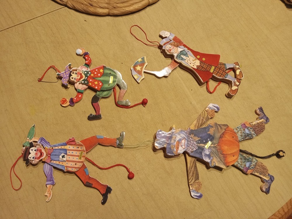 Pull String Clowns,scarecrow Lot Of 4