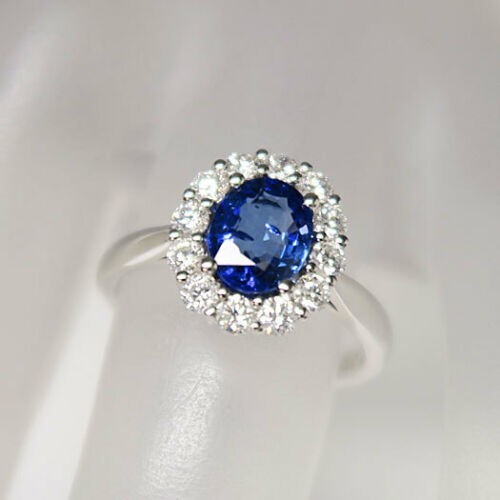 1.85 Ct Natural Sapphire Diamond Engagement Proposal Ring 14K Solid White Gold
