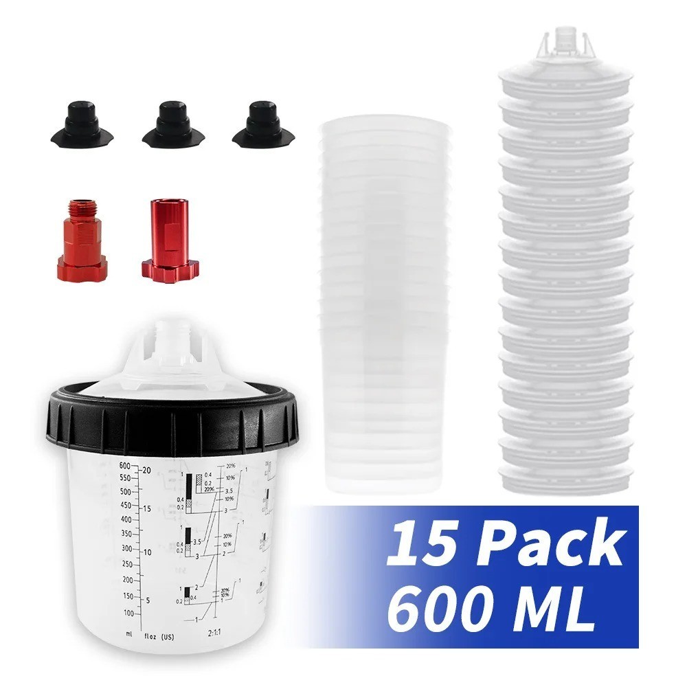 WTP TOOLS Disposable Paint Cup System KIT 50 Lids + 50 Liners + 1 Cup + 20 Caps