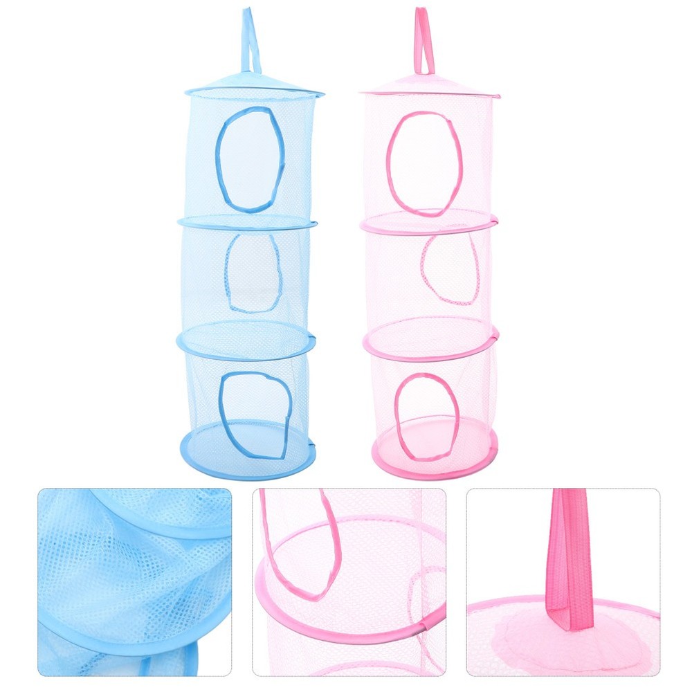 2 Pcs Multi Layer Foldable Hanging Drying Net Mesh Organizer For Stuffed Toys