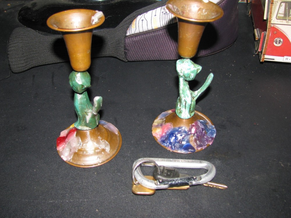 Vintage Copper Candle Holders cats