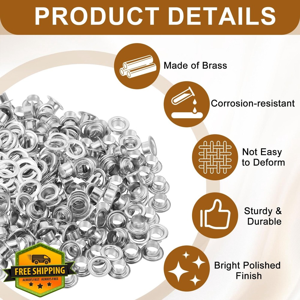 uxcell 100 Sets 4mm Brass Grommets Eyelets with Washers, Silver Tone