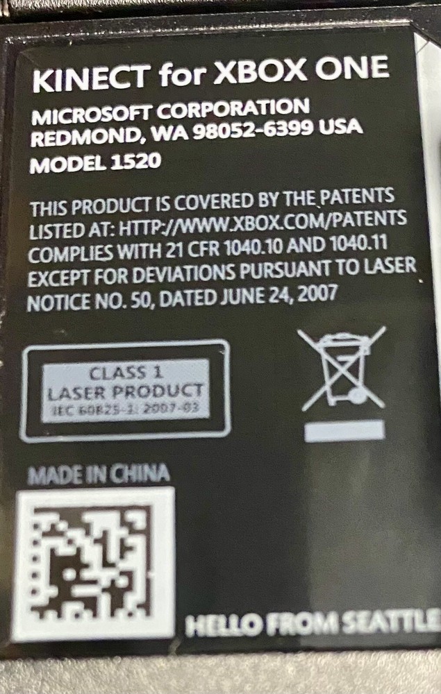 Microsoft Xbox One Kinect Wired Motion Sensor Black Model 1520 Not Powering On