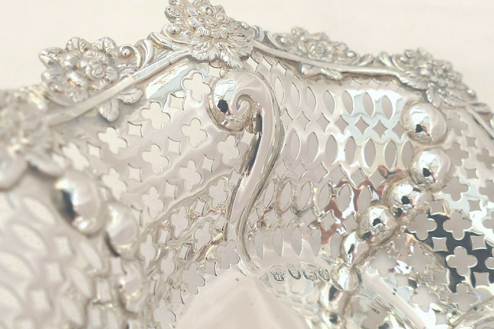RARE VICTORIAN HM STERLING SILVER PIERCED FRUIT DISH 1894