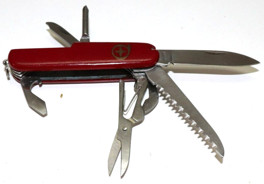 Rostfrei Pocket multitool red plastic handles gold mark E633