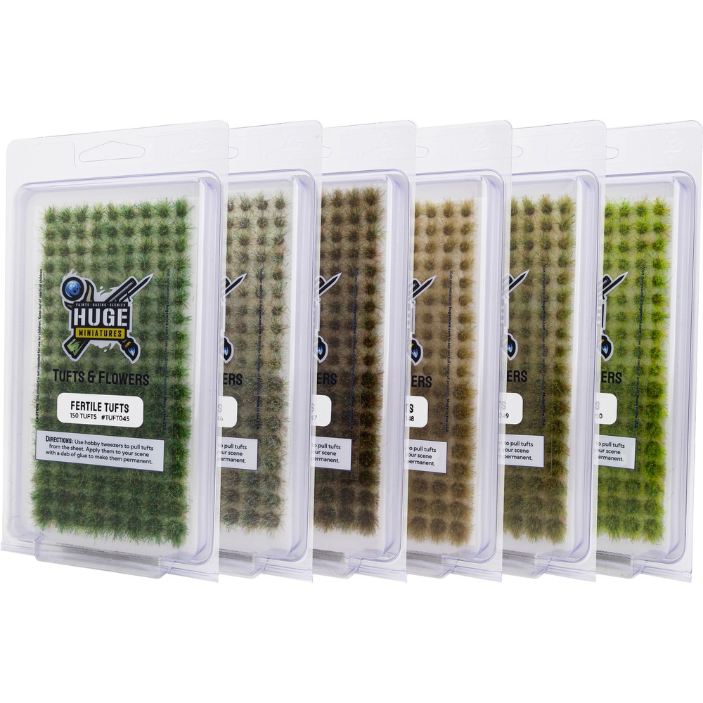Huge Miniatures Grass Tuft Bundle, 6mm Static Grass Tufts - 6 Packs