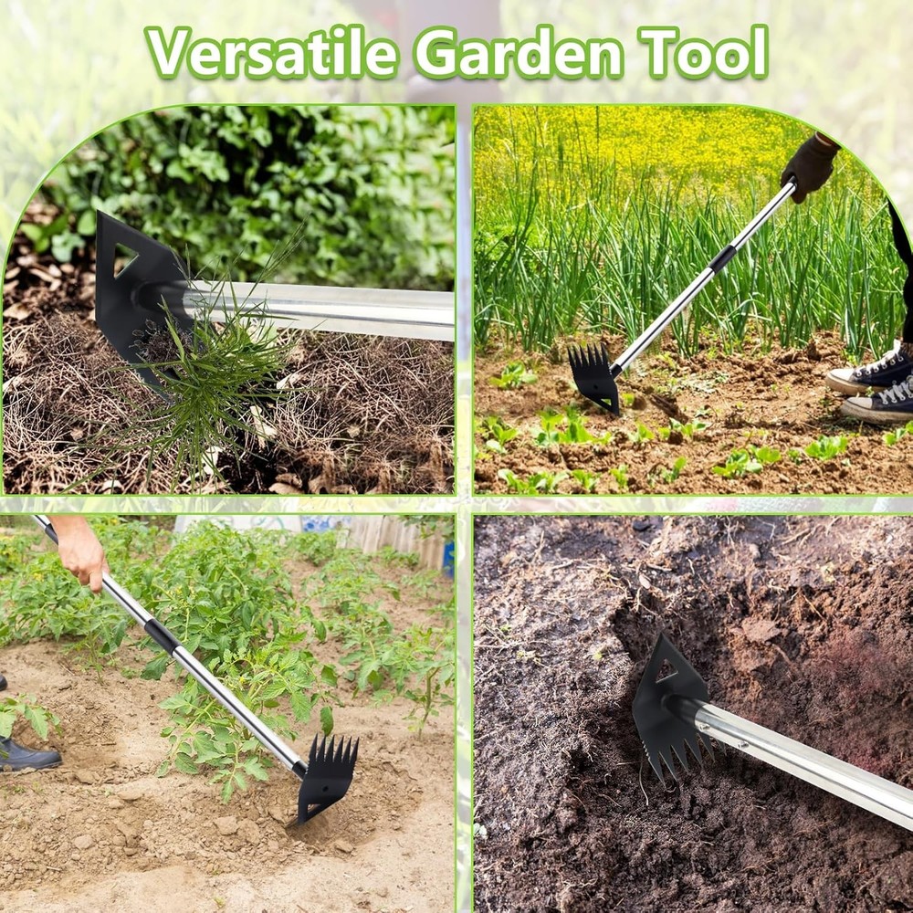 Weed Puller Tool with Long Handle, Hoe Garden Tool Weeding Rake Combo for Uproot