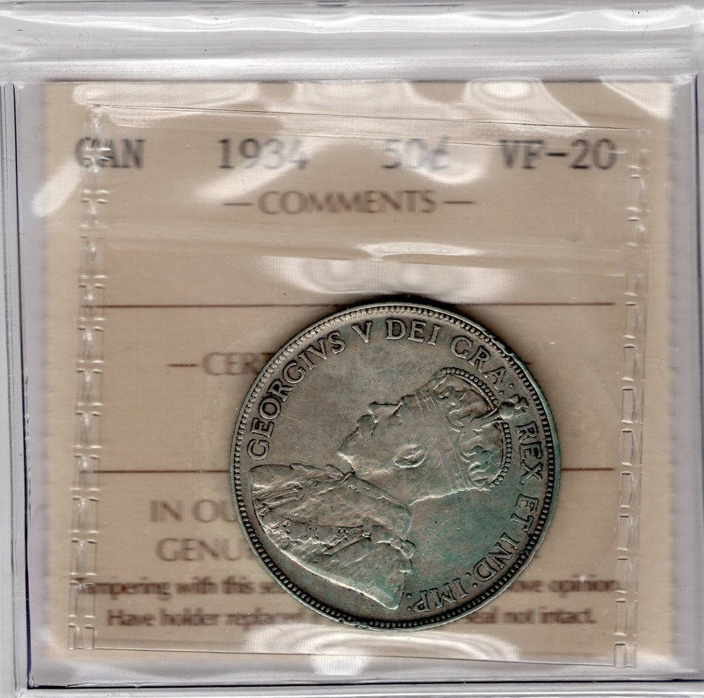 Canadian  1934 50 cent VF 20