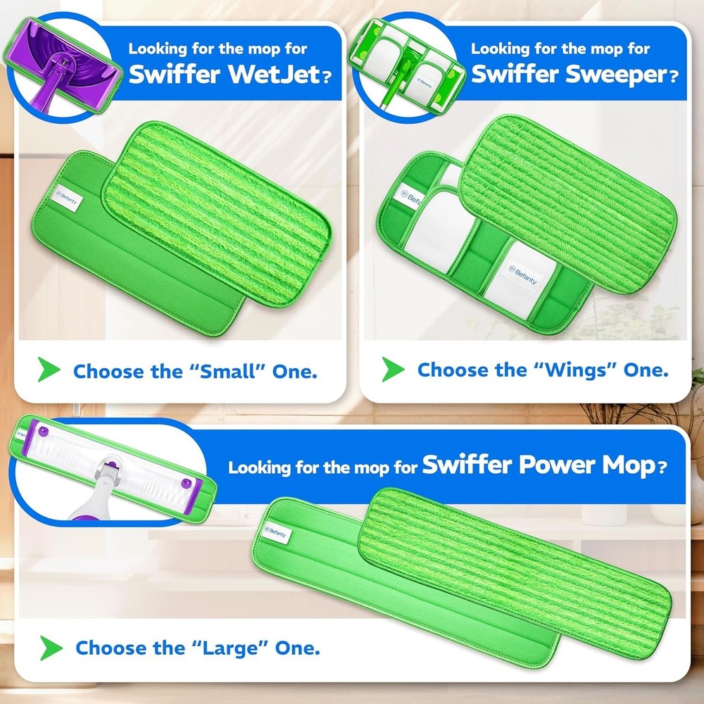 4 Pack Reusable Microfiber Mop Pads for WetJet & Flat Mops Green