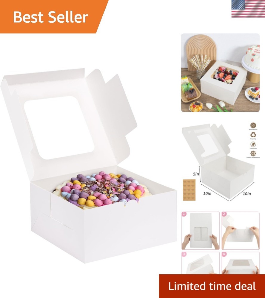 24pcs Cake Boxes, 10x10x5 Inches White Square Bakery Boxes with Window Cajas ...