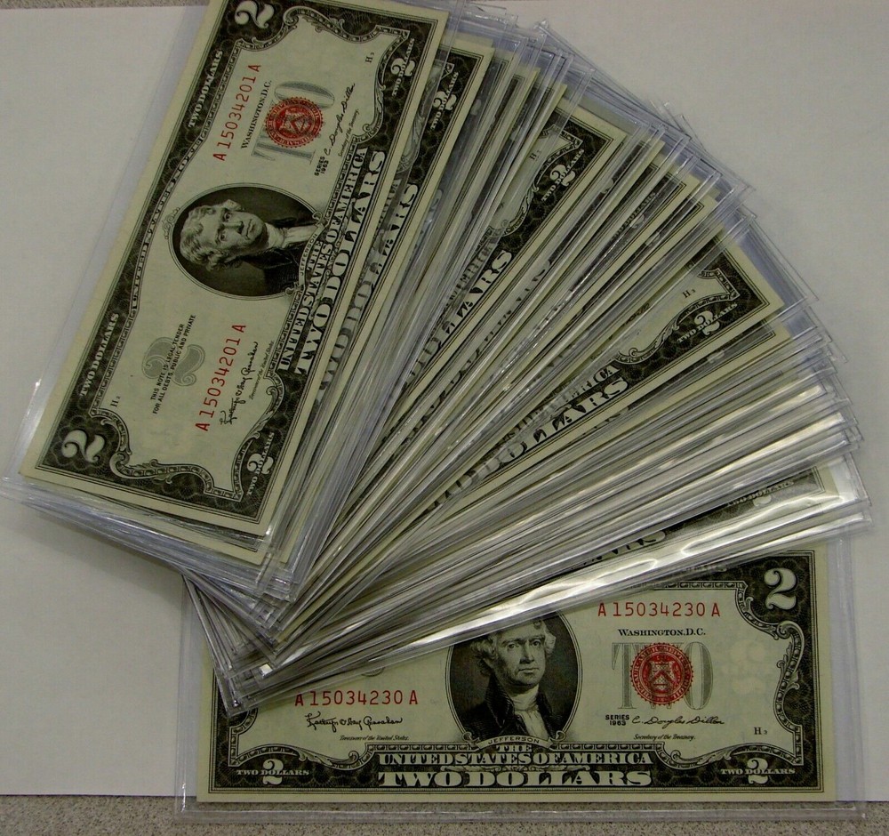 ✯ Two Dollar Red Seal $2 Bill UNC CU✯ From Pack Consecutive Uncirculated Note ✯✯