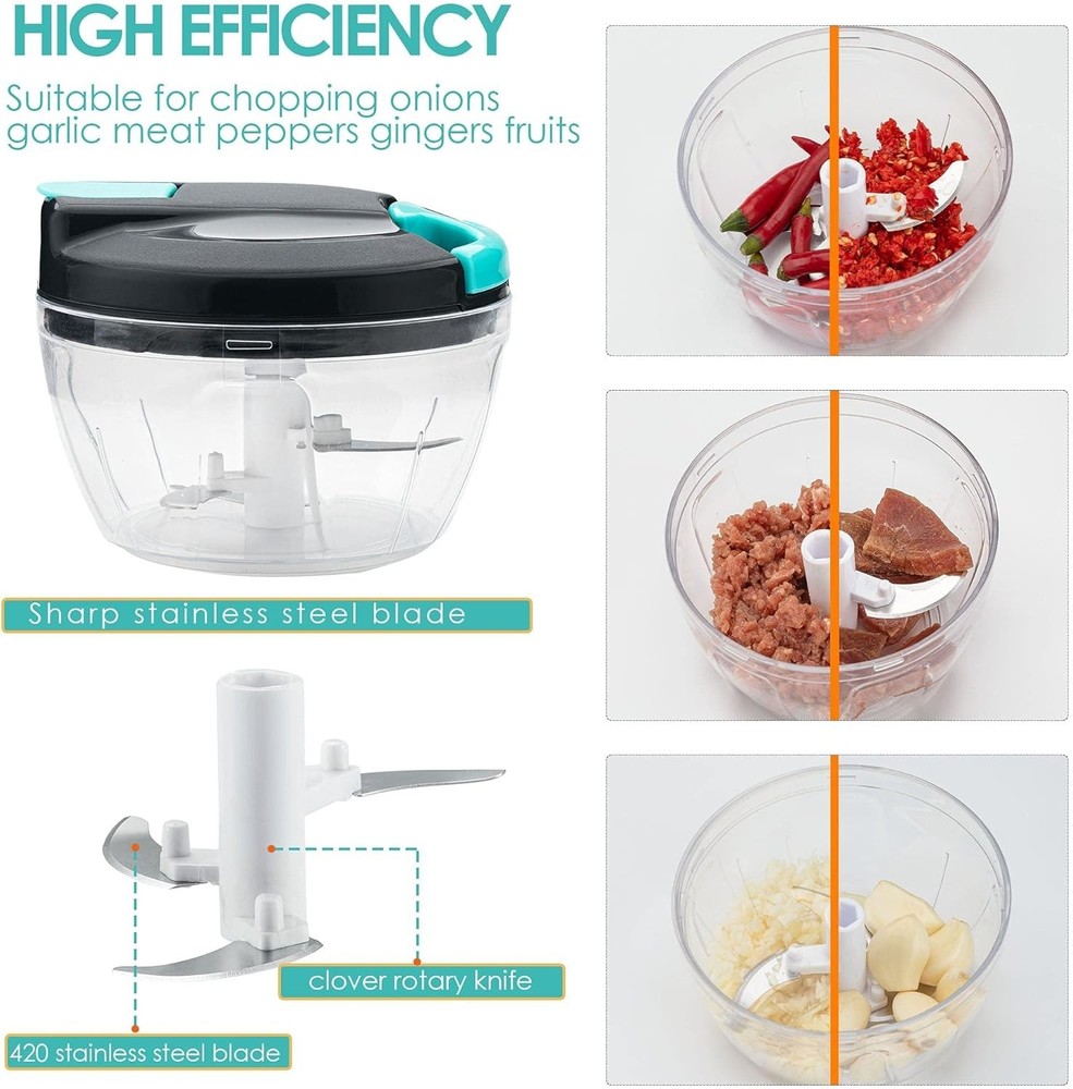 Multi-Function Manual Food Processors & Chopper with Cover and Handle, Garlic...