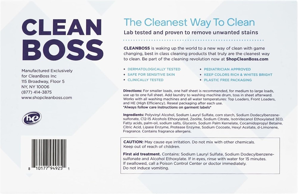 CleanBoss Laundry Detergent Smart Sheets 60 Loads Lavender 30 sheets