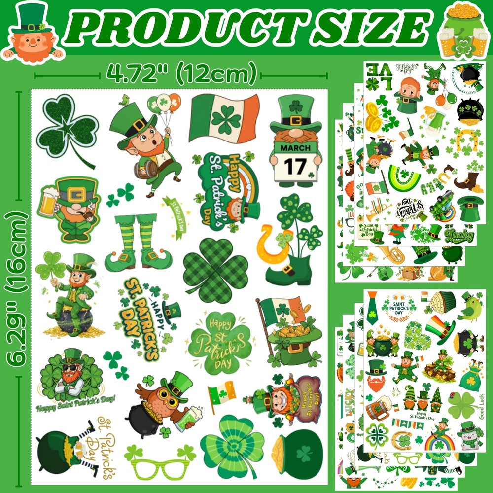 160PCS St Patricks Temporary Tattoos Stickers | Medium,