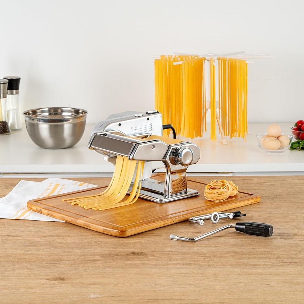 Electric Pasta Maker Stainless Steel Semi-Automatic 9 Settings Silver