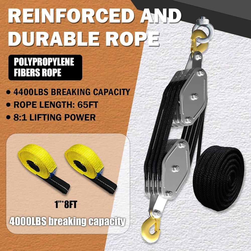 65ft 8:1 Lifting Hoist Pulley Block - Durable, Lightweight & Versatile System