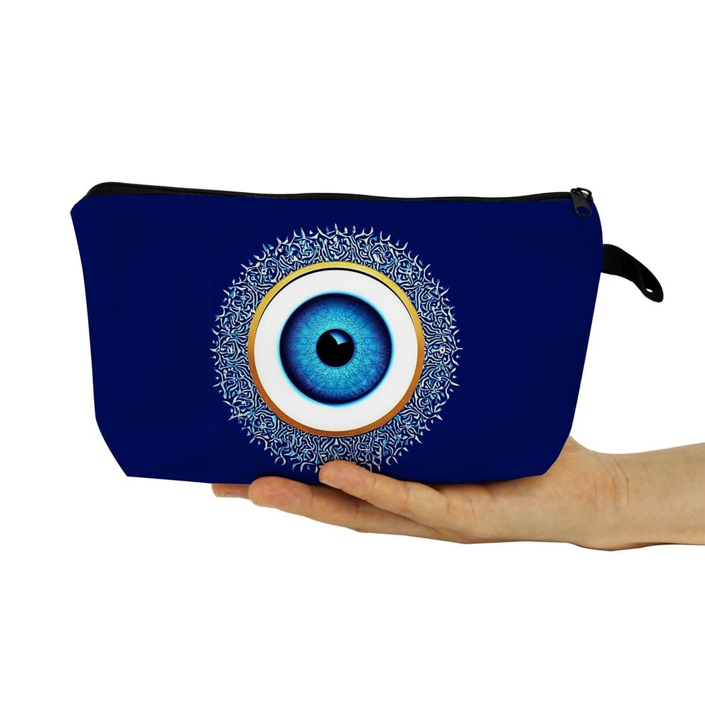 Blue Eye Pattern Present Evil Eye Makeup Bag Cute Small Organizer Bag with Zi...