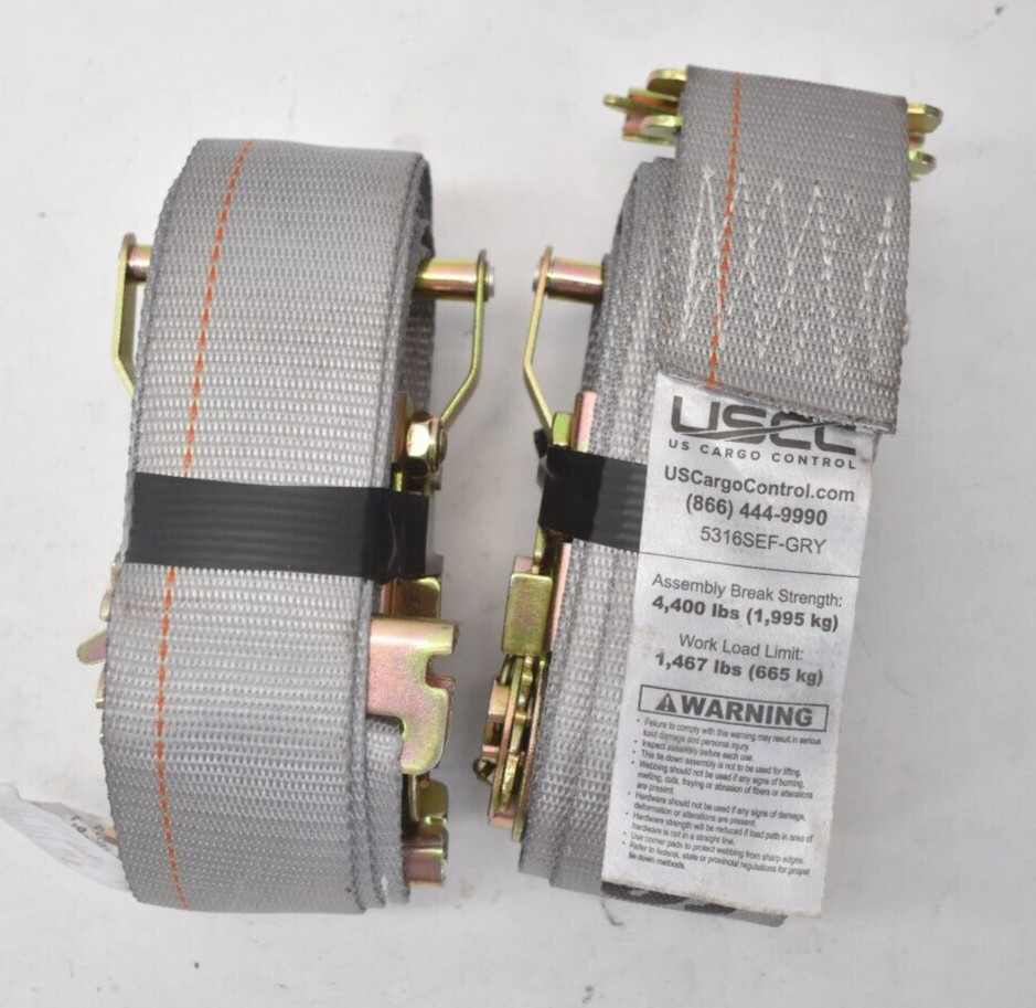 Lot of 2 US Cargo Control USCC E Track Ratchet Straps w Spring E Fitting