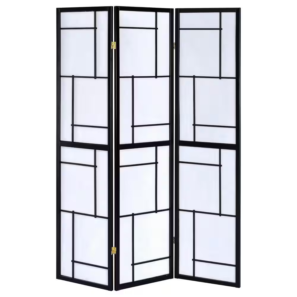 Damis Black and White 3-Panel Folding Floor Screen