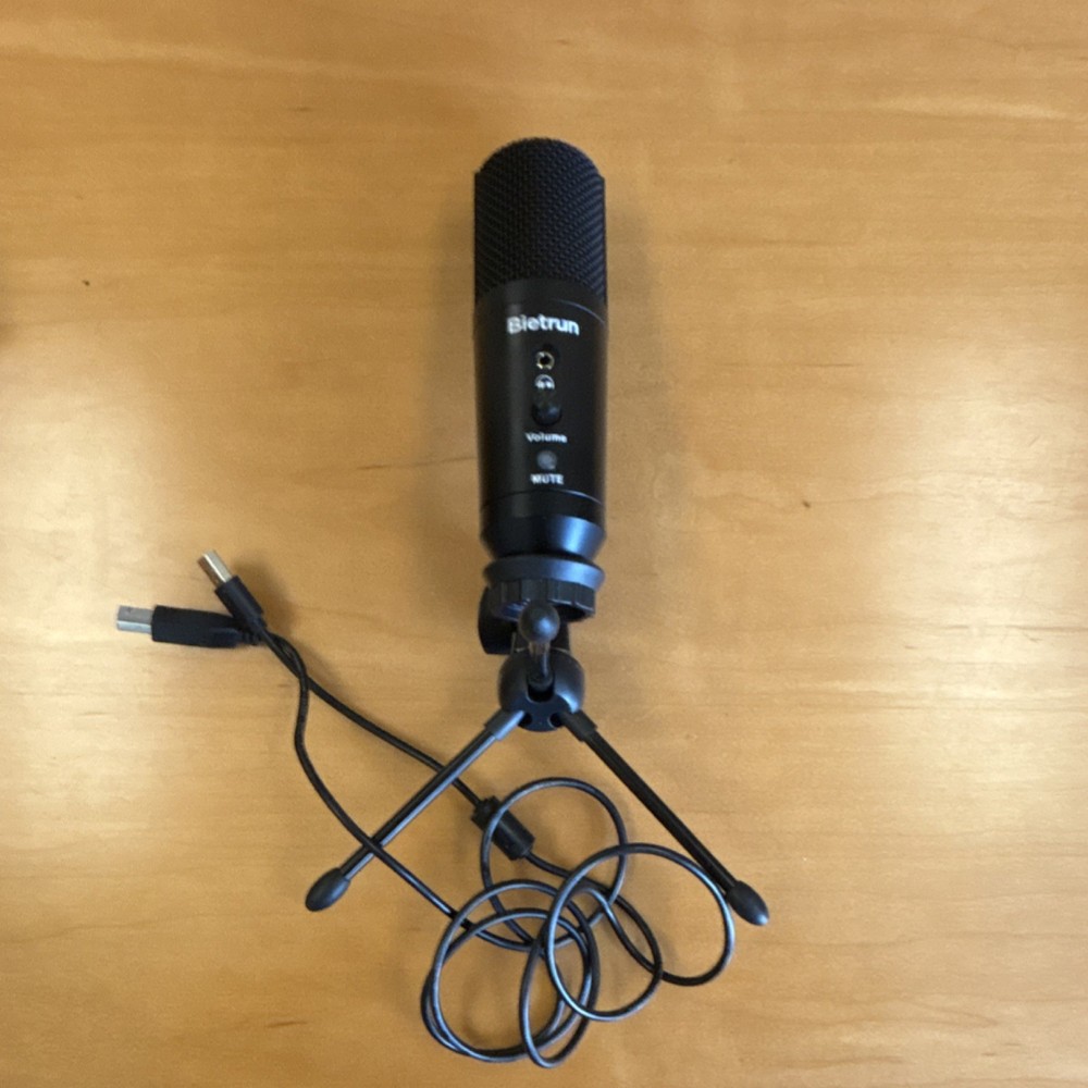 Bietrun USB Freestanding Microphone Black with Mute Button & Volume Control