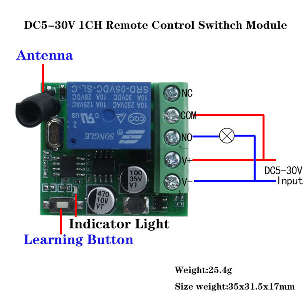 433Mhz 5V-30V 1CH Universal Wireless Remote Control Switch Relay Receiver Module