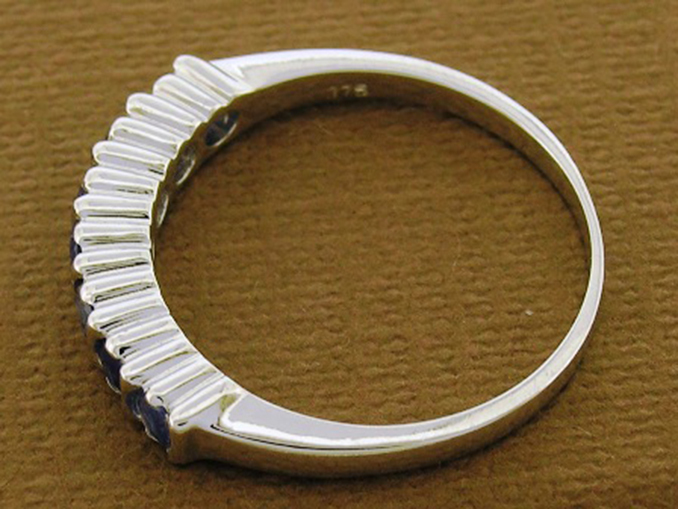 R136 Solid 9K White Gold Natural Sapphire Eternity Ring Stackable Wedding size O
