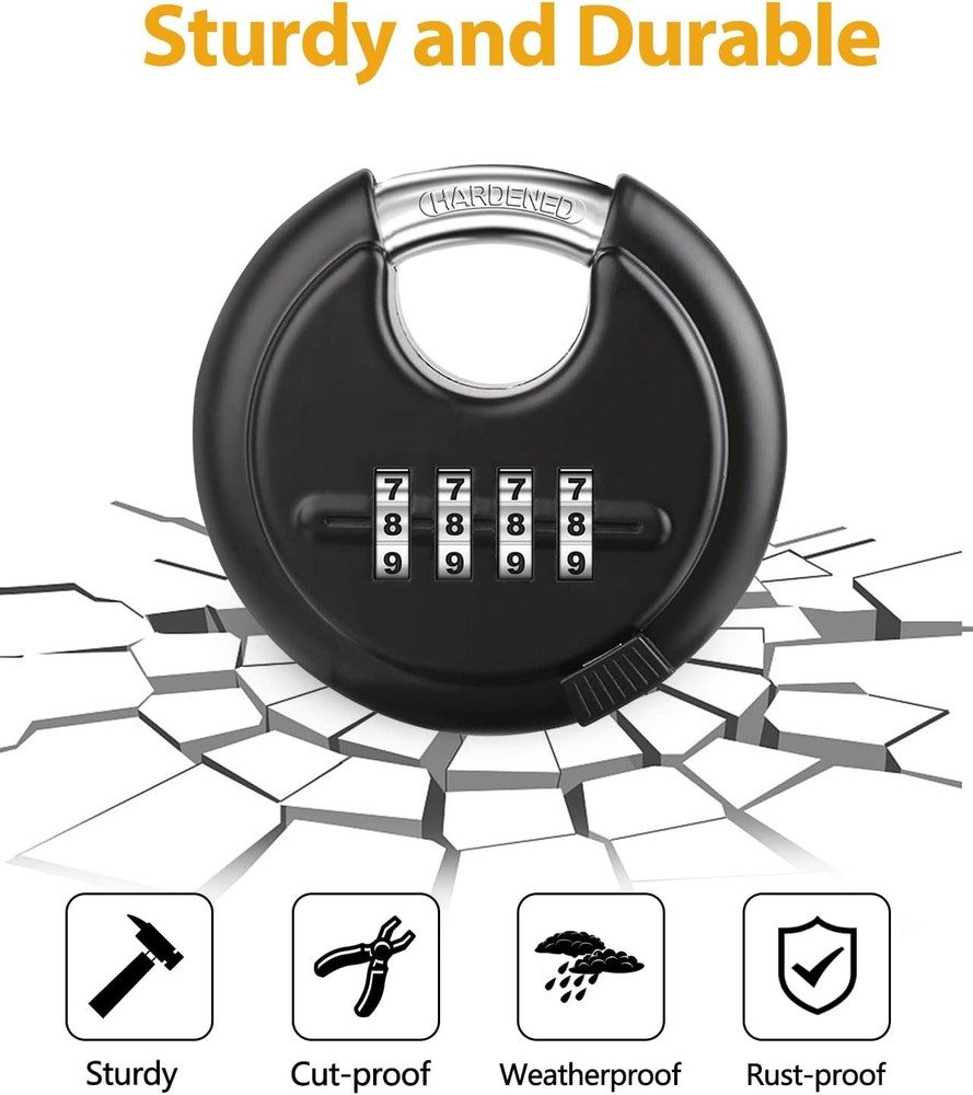 "Combination Disc Padlocks for Outdoor - Heavy Duty 4 Digit Code Lock, Combo Dis