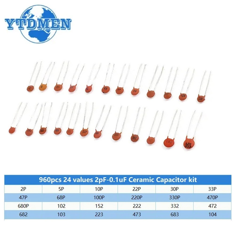 960PCS 24 Values Ceramic Capacitor Assortment Kit 2pF-100nF Components Package#