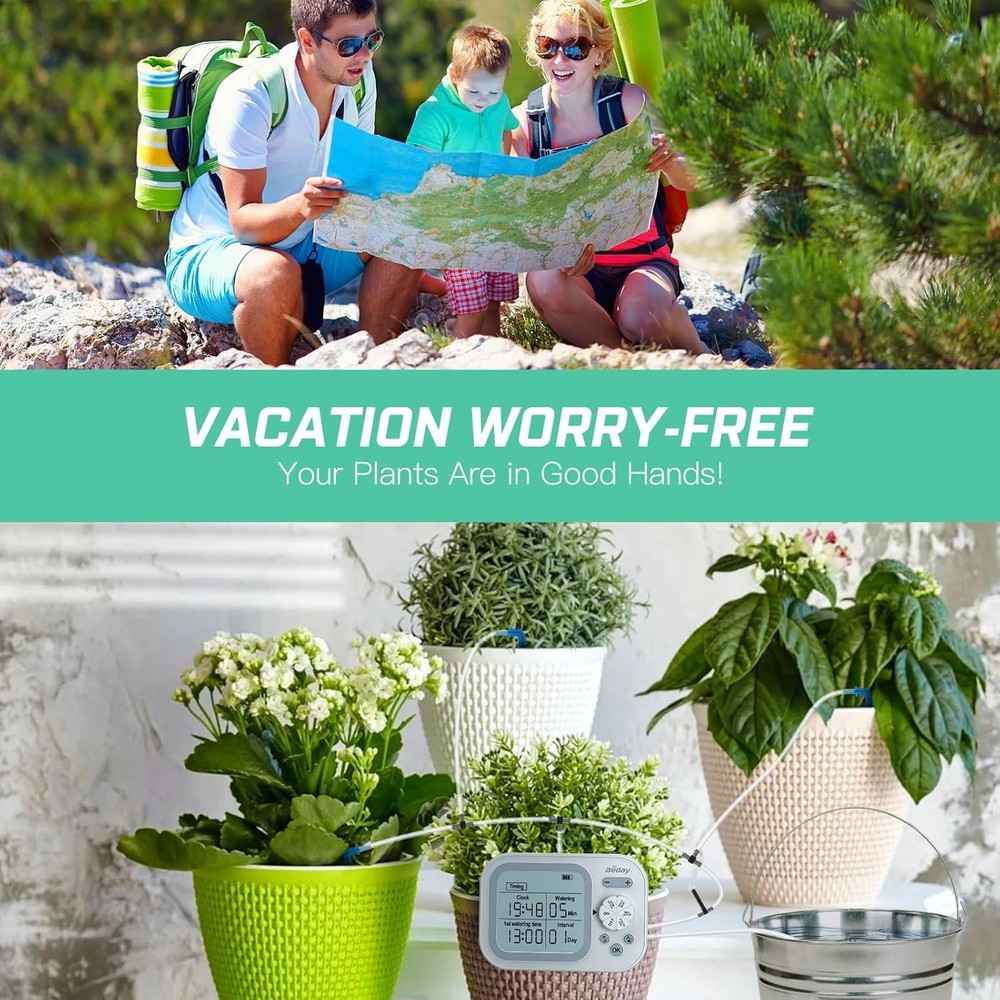 Programmable Indoor Plant Watering System with Humidity Detection - 33ft Hose